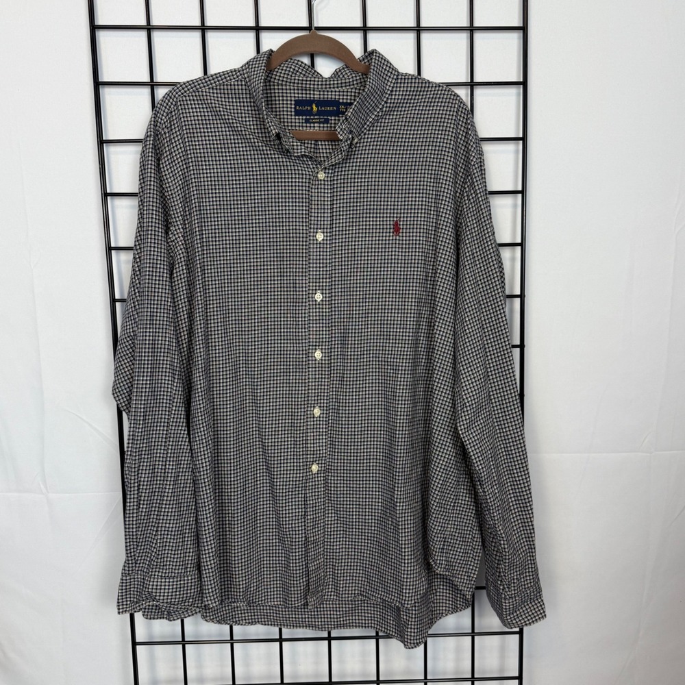 Ralph Lauren Button‎ Up Shirt Mens XXL Black Gingham Classic Fit Plaid Preppy